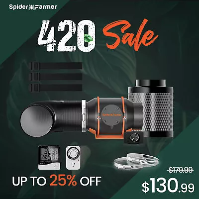 Spider Farmer 6  402 CFM Inline Fan Air Ducting Carbon Filter Setup Grow Kits • $130.99