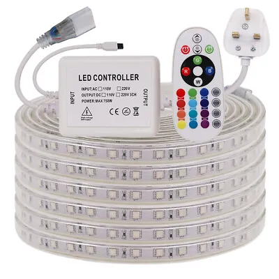 1-25M RGB LED Strip 220V 240V 5050 60LED/M Waterproof Tape Lights Rope UK Plug • £13.49