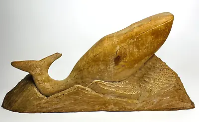 Vintage Hand Carved  Wooden Whale Sculpture Nautical Depiction Of Rough Seas 22  • $36