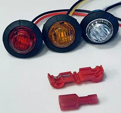 3/4  Inch Round Bullet LED White Red Amber Marker 12v Light & Tap Wire Connector • $7.99