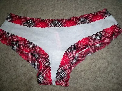 Victorias Secret Cheekster Gray Red Plaid Lace Trimed Extra Large New • £14.45