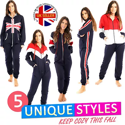 Unisex Ladies UK Flag Zip Up 1Onesie One Piece All In One Fleece Hooded Jumpsuit • £19.99