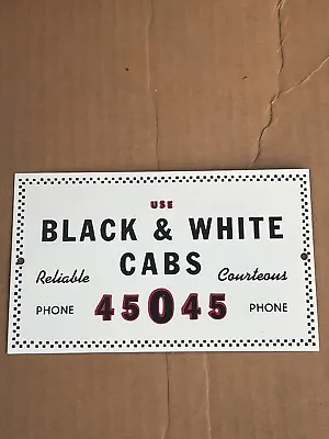 Vintage Taxi Cab Placard Use Black & White Cabs Metal Beautiful - With Screws • $30