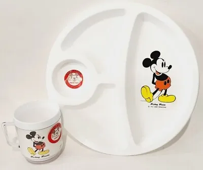 Mickey Mouse Club 12” Snack Tray/Plate & Cup Walt Disney Productions USA VTG 80s • $26.99
