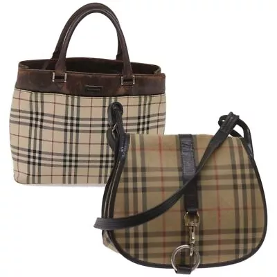 BURBERRY Nova Check Shoulder Bag Canvas 2Set Beige Auth Yk10660 • $317.66