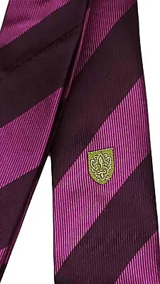 Zara Skinny Silk Tie Purple Brown Striped Shield Emblem Men's • $24.99