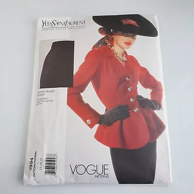 YVES SAINT LAURENT Vogue Pattern Fitted Lined Jacket Skirt Sz 14-16-18 Uncut FF • $49.50