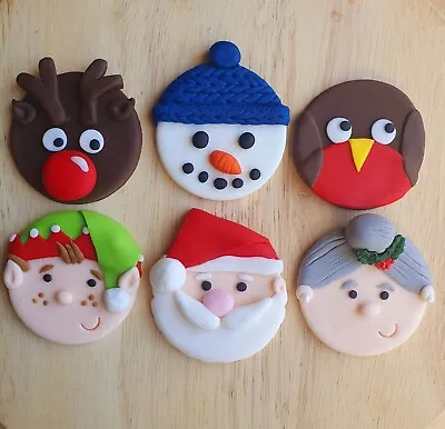🎅🤶🎄⛄ 6 X Handmade Christmas Cupcake Toppers Edible Fondant Decorations • £10.95
