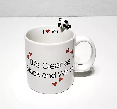 VTG Applause 3D Panda Bear Mug Red Hearts It's Clear As Black & White I Love You • $8.99