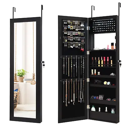 Full-Length Lockable Mirror Jewelry Cabinet With 15 LED Lights - 120cm • £119