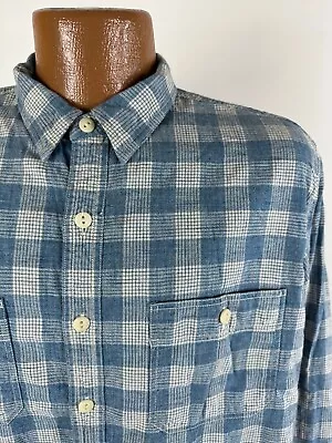 J.Crew Chambray Work Shirt Men L Tight Long Sleeve Button Up Blue Check Retro • $14.44