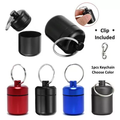 Waterproof Aluminum 1  Wide Pocket Pill Container Capsule Bottle Keychain & Clip • $6.99