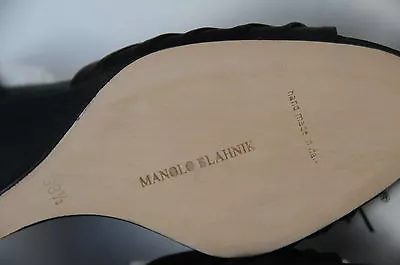New MANOLO BLAHNIK SEDARABY BIJ 105 Black Satin PEARLS Silver Jeweled SHOES  • $550