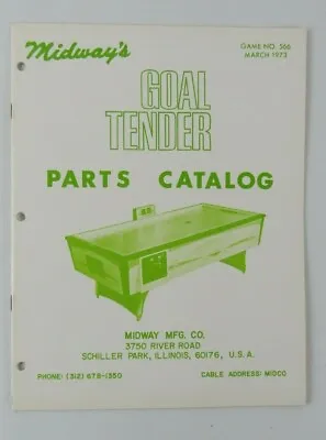 $20 • Buy Original Midway's Goal Tender Coin Operated Air Hockey Table Game Parts Catalog