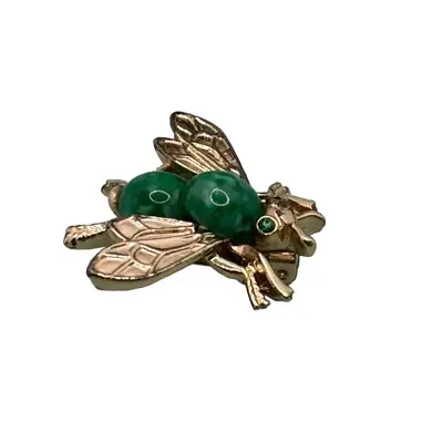 Vintage Silver Tone Insect Fly Bee Brooch Pin Green Rhinestone Eyes Bead Thorax  • $15