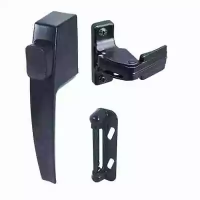 Push Button Screen Storm Door Latch Handle Set Night Lock Lever Metal Door Black • $9.56