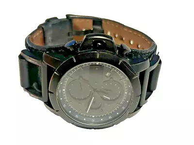 Mens Fossil Jake Chronograph Black Wide Leather Analog Watch Jr 1223 • $14.99