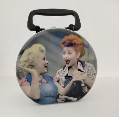 I LOVE LUCY With Ethel Round Metal Tote Lunch Box Collectable Tin 6 X6 X3  • $15