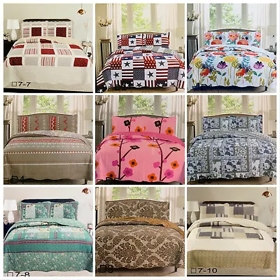 £19.99 • Buy All Season Patchwork Bedspread Set 3 Pcs Double King Size Quilted Bedspread Set
