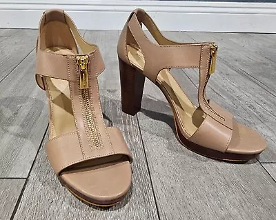 MICHAEL Michael Kors Berkley Tan Nude T-Strap Platform Heels Sandals 9.5M • $42.99