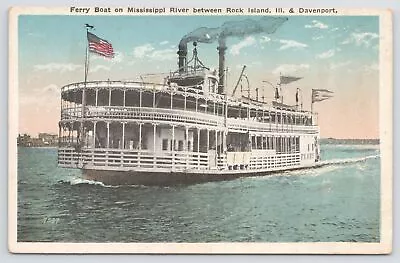 Rock Island Illinois~Ferry Boat On Mississippi River~Vintage Postcard • $3