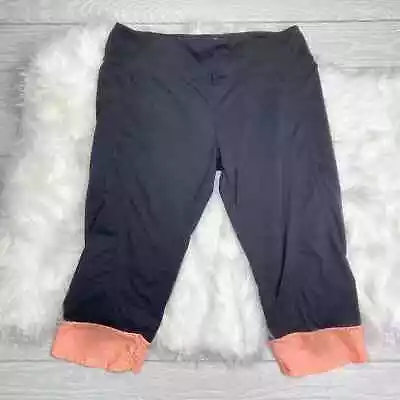 Marika Capri Leggings Women LARGE Black Orange Hem Cropped Workout Pants • $14