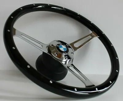 Steering Wheel Fits For BMW Vintage Wood Chrome Black E24 E28 E30 E32 E34 86-91 • $246.31