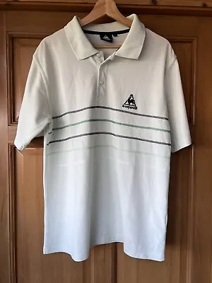 LE COQ SPORTIF Mens Polo Shirt Top Large Stripes Retro Pale Green • £16.97