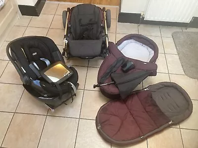 Mamas And Papas Sola 2 Mullbery/Burgundy Pushchair + Cybex Aton Car Seat. • £125