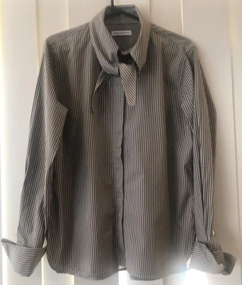 $38 • Buy Scanlan Theodore Green And White Striped Neck Tie Shirt, Size 12