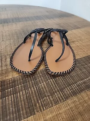 ZARA Sandals Size 39 Slides Flats Women Shoes Leather Black • $22