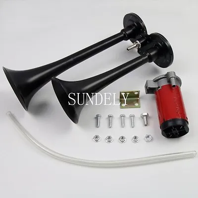 NEW Black 150db Car Mega Train Single Trumpet Air Horn Kit W 12V Volt Compressor • $36.91