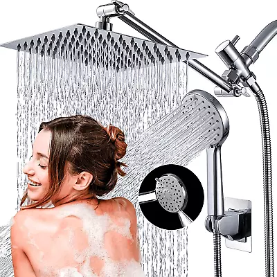 8” Rain Adjustable Square Shower Head With Handheld Spray Combo High Pressure US • $29.89