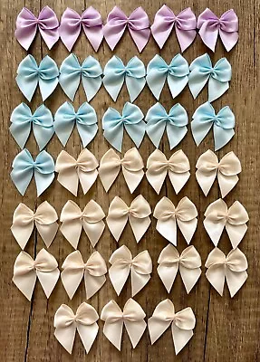 33 Pastel Mixed Colors Satin Ribbon Mini Bows Trim Sewing Appliques Crafts 1.5” • $6.50