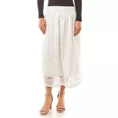 Metro Wear Womens Size Large Boho Crochet Lace Peasant Midi Skirt Ivory White • $23