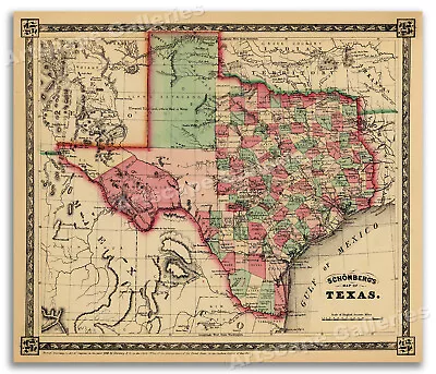 1866 Schönberg's Map Of The State Of Texas Map - 20x24 • $16.95