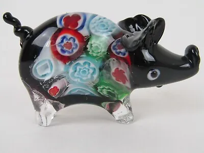 Vintage Art Glass Pig Figurine Millefiori Flowers 2.5  • $9