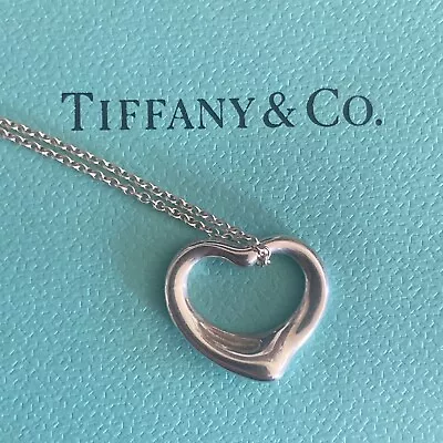 TIFFANY&Co. Elsa Peretti Open Heart Necklace Pendant Sterling Silver Authentic • $100