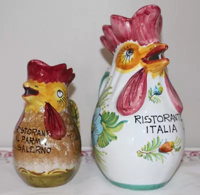 2 Vintage Italian Pottery Roosters Creamer Pitchers Handpainted Deruta 8.5  & 6  • $40