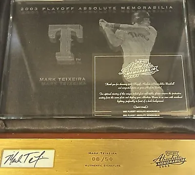 Mark Teixeira 2003 Playoff Absolute Memorabilia Etched Glass Autographed 08/50 • $45