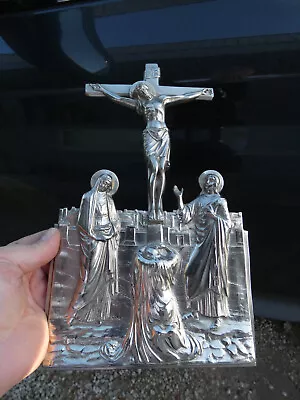 Vintage Belgian Metal Calvary Plaque Religious • $112