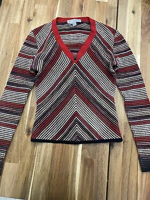 Vintage Missoni Sweater Red Black Vneck Classic Striped Women’s Made In Italy 2 • $55