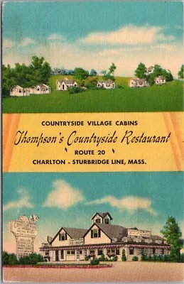 1950s CHARLTON Massachusetts Postcard  THOMPSON'S COUNTRYSIDE RESTAURANT  Linen • £5.42