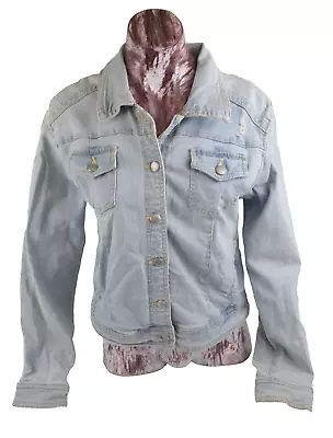 Dotti Denim Jacket Women's Size 10 Light Blue Cotton/Lycra Distressed VGC • $27