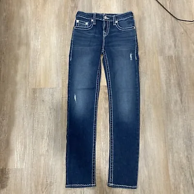True Religion Girls Jeans Size 12 Straight Leg Blue Denim Flap Pockets • $24.99
