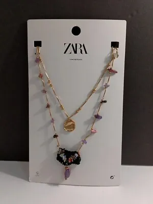 $39.99 • Buy ZARA Gold Tone Long Necklace With Stones NEW