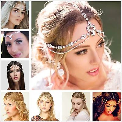 Rhinestone Wedding Bridal Prom Bohemian Grecian Head Chain Hair Jewelry • £3.99