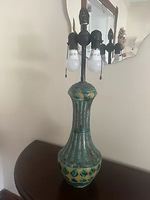 Vintage Mid Century Ceramic Table Lamp With Faux Mosaic Tile Design • $95