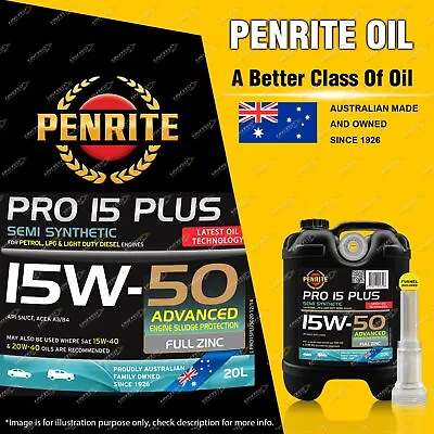 $193.95 • Buy Penrite PRO 15 PLUS 15W-50 Engine Oil 20L For Camry Corolla Celica Echo Vienta