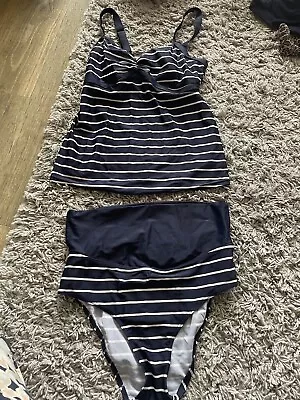 JoJo Maman Bebe Maternity Size S Striped Tankini Set Swimwear - Blue • £10